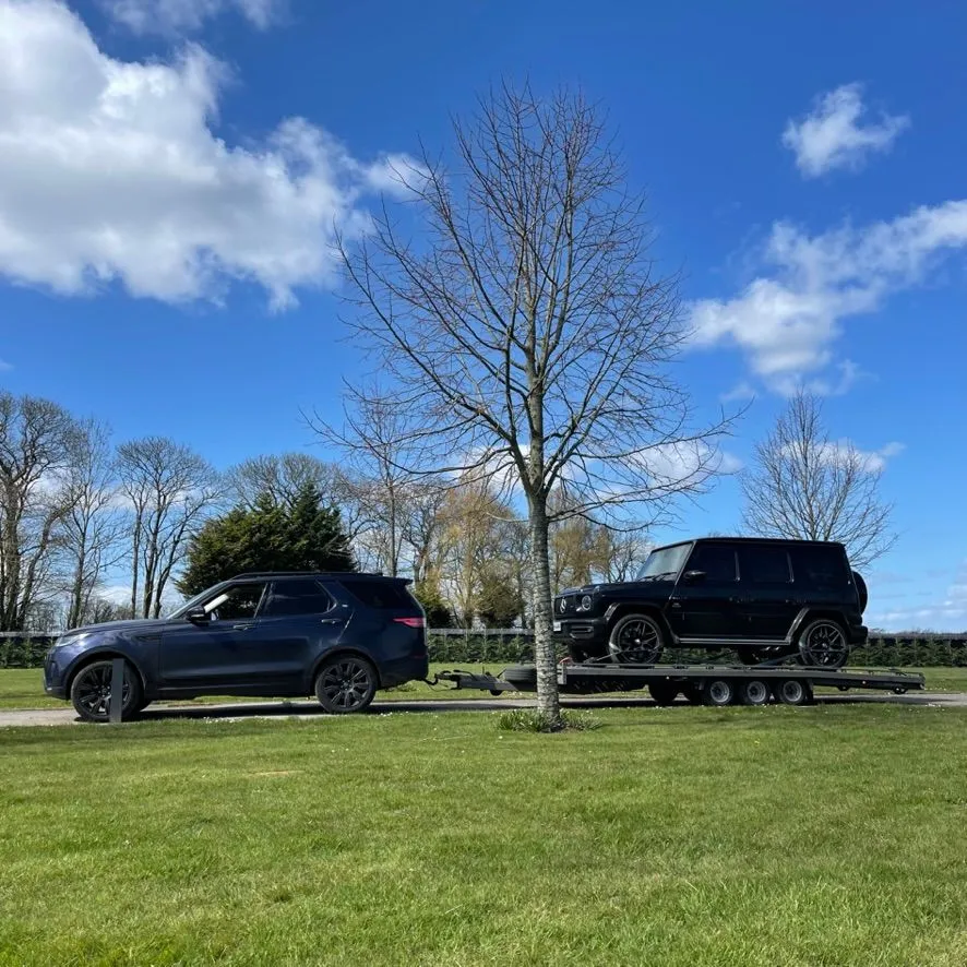 G-Wagon being transported through the countryside